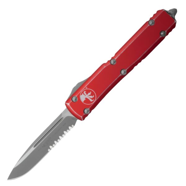 Microtech Ultratech Distressed Red Part Serrated