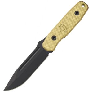 Blackside Customs Plan B Brass Magnacut  (BSC-PB-BRBL) - это премиальный фикс с брутальным дизайном, созданный для самых требовательных пользователей. Компактный, но мощный, он отлично справляется с тактическими, EDC- и outdoor-задачами. Его прочная монолитная конструкция гарантирует надежность в любых условиях, а агрессивная геометрия клинка делает каждое движение точным и эффективным.
