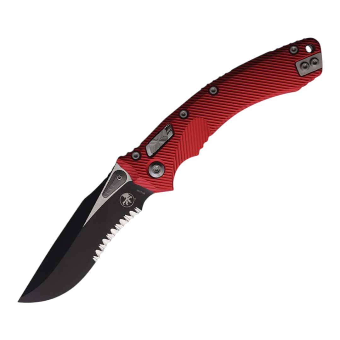 Microtech Amphibian Red Fluted Aluminum Black P/S